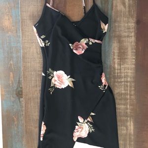 Black w/floral faux wrap dress NWT
